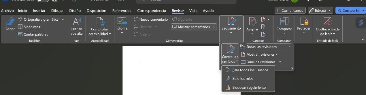 como funciona el control de cambios de word