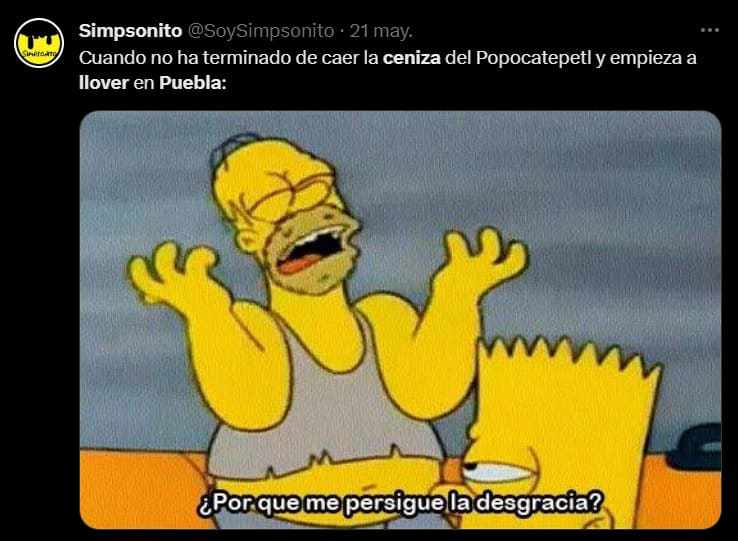 Meme de los Simpson sobre la caída de ceniza en Puebla y las posteriores lluvias 