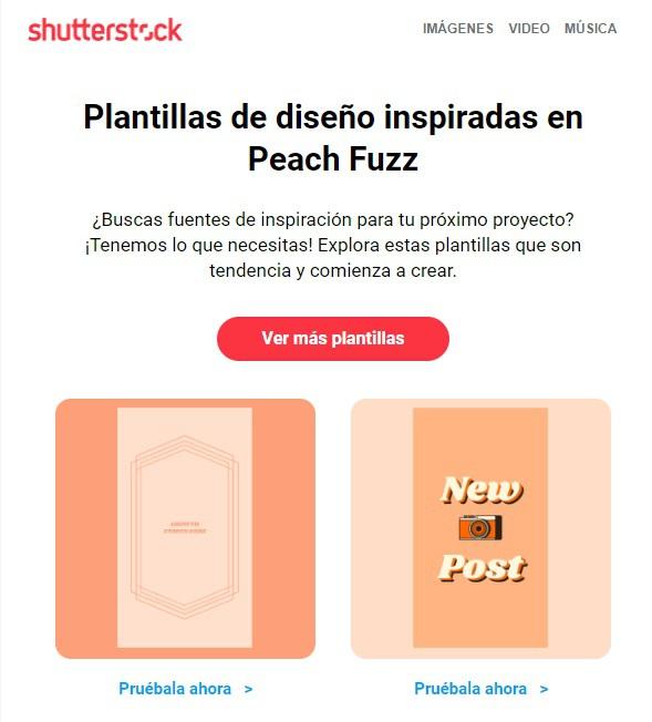  Cuerpo del mensaje de un correo publicitario de Shutterstock que combina el copywritig para email marketing y los elementos visuales.